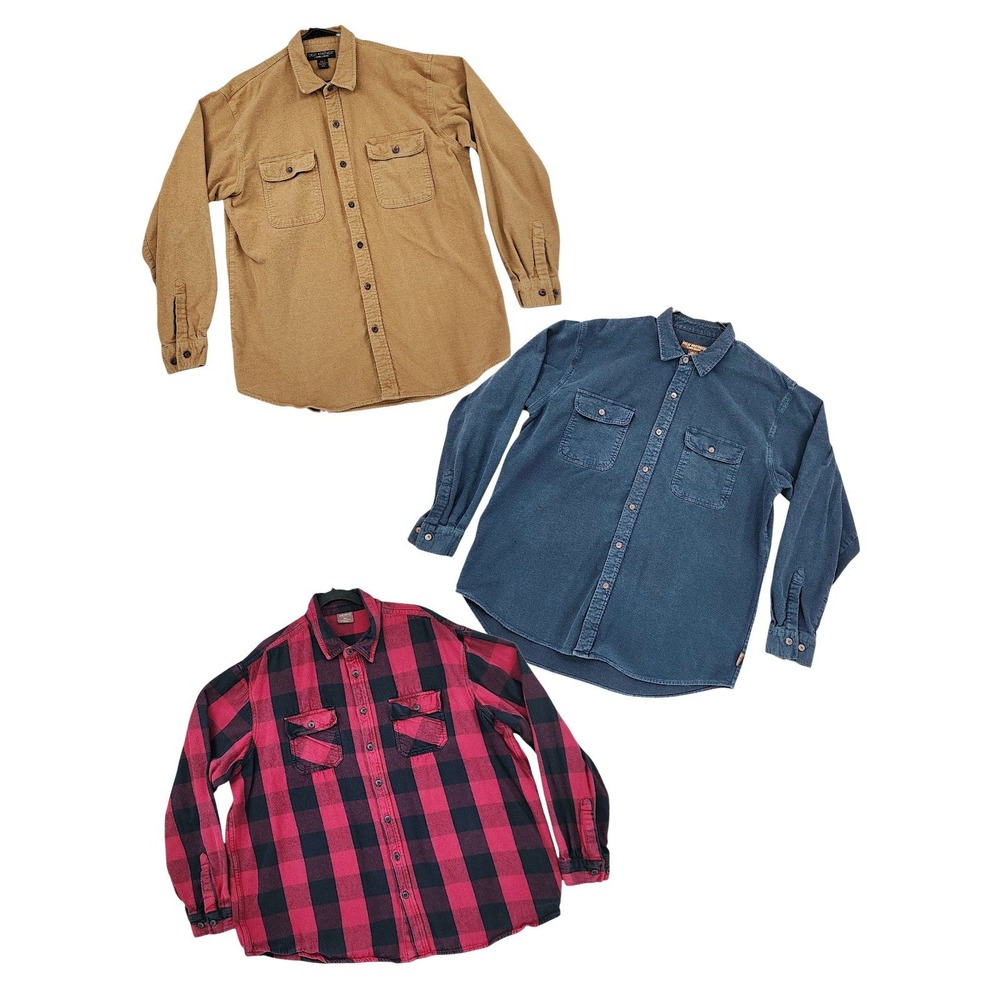Great Northwest Flannel Shirt 2XLT Men Lot 3pc Bundle Red Blue Tan Cotton Plaid